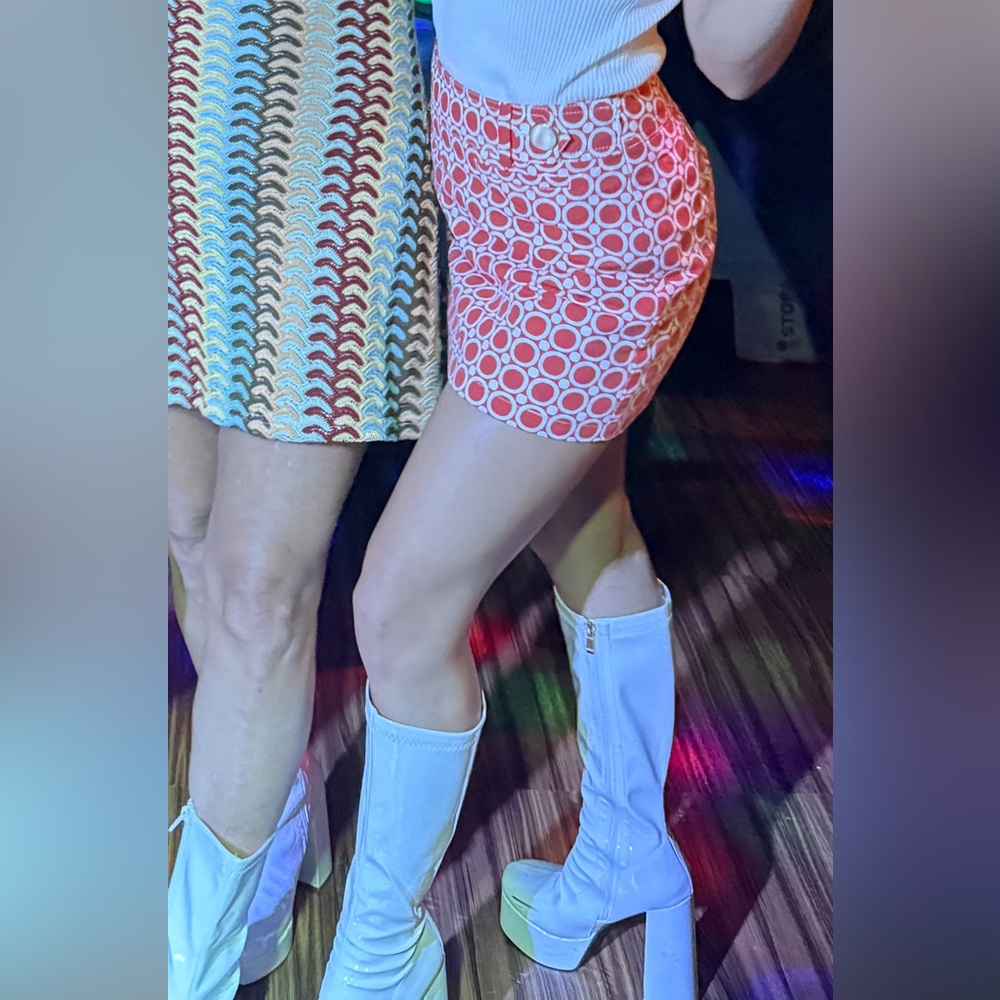 Orange and white mod mini skirt